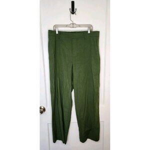 Vince Linen Blend High Waisted Pull On Pants Full Length Green Elastic Size XL